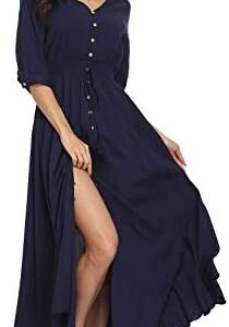 VintageClothing Women's Floral Maxi Dresses with Sleeves Flowy Boho Beach Dress