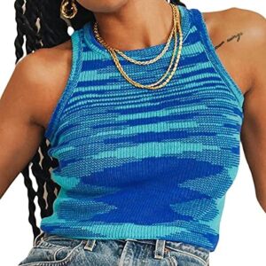 Women Y2K Knit Sweater Vest Tie Dye Tank Top Sleeveless Crop Knitwear Tank E-Girls 90s Streetwear
