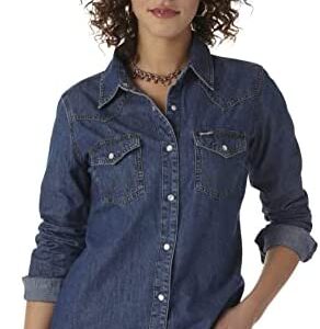 Wrangler Women's Retro Long Sleeve Western Denim Snap Shirt