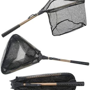 YVLEEN Folding Fishing Net - Foldable Fish Landing Net Robust Aluminum Telescopic Pole Handle and Nylon Mesh 16inch Hoop Size