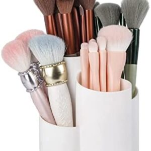 Yesesion Plastic Makeup Brush Holder for Desk, Round Cosmetics Brushes Organizer with 4 Compartment, Storage Cup for Lipsticks, Hair Accessories, Beauty Tool in Vanity, Bathroom, Dresser ( White )
