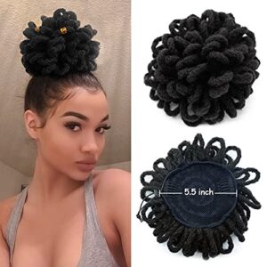 Yinmei Baibian Faux Bun Loc Ponytail Dread Bun Braided Petal Ponytail Extension Afro Puff Drawstring Ponytails Synthetic African American Curly Twist Pony Tail Hairpieces for Black Women(1B#)